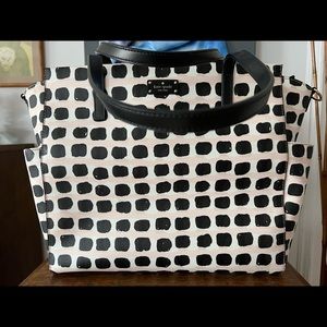 Kate Spade large tote-white, pink, black accents. Computer tote or diaper bag.